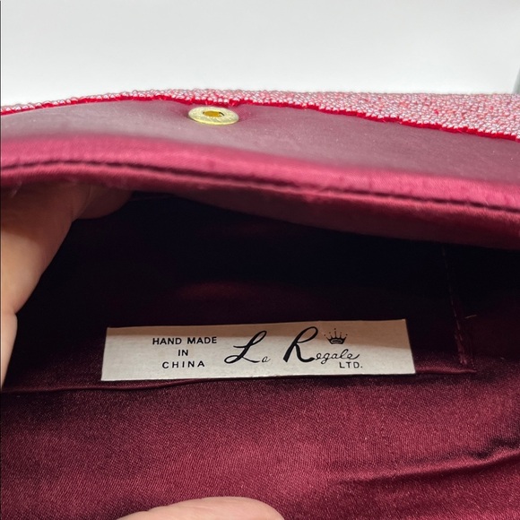 La Regale Red Gold Silver Beaded Clutch Evening Bag Elegant Classic Vintage - Picture 9 of 12